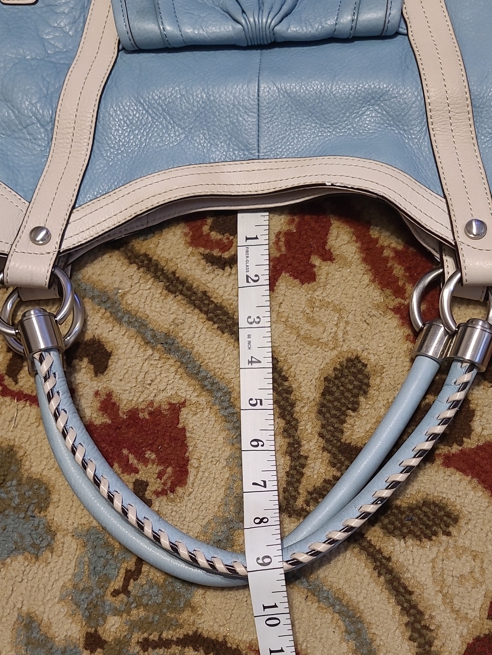 B. Makowsky Large Leather Hobo Satchel Sky Blue Cream Braided Rope Handles - Picture 14 of 16